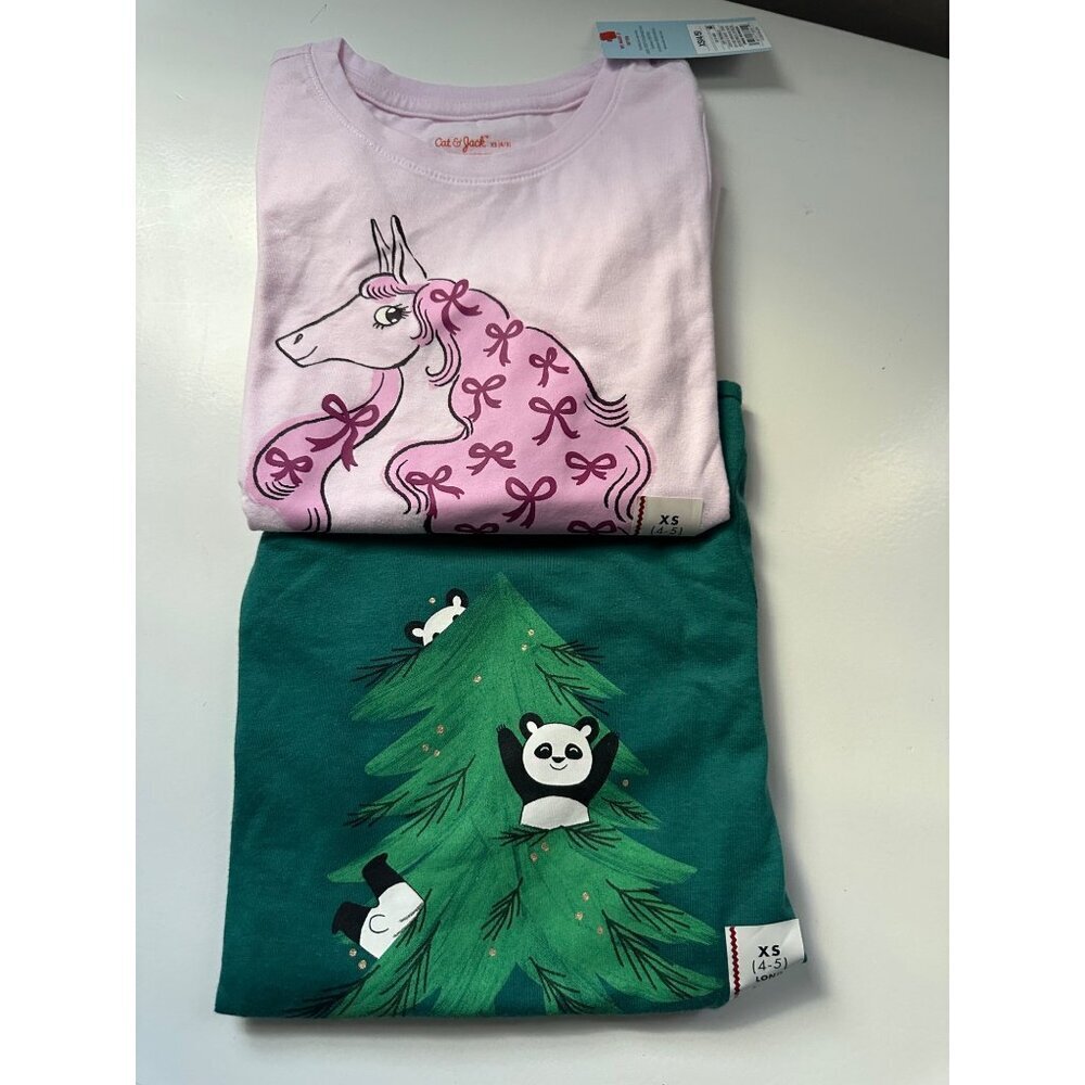 Cat & Jack Little Girls long sleeve graphic tee’s set of 2 size XS (4/5) NWT